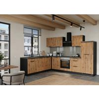 Eckküche Liverpool KV m. Geräten ca. 300x240cm Eiche - Schieferfarben/Eiche Wotan, Basics, Holzwerkstoff/Metall (300/240cm) - Held