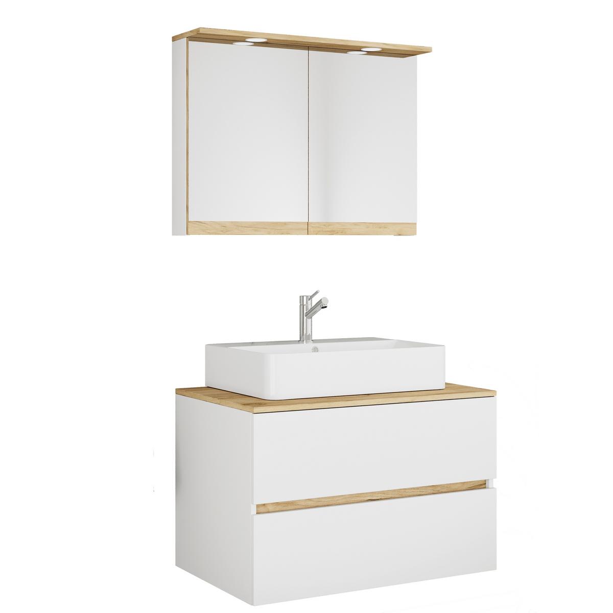 Badezimmer Cosila - Honigeiche/Weiss, Trend, Keramik/Holzwerkstoff (80cm) - MID.YOU
