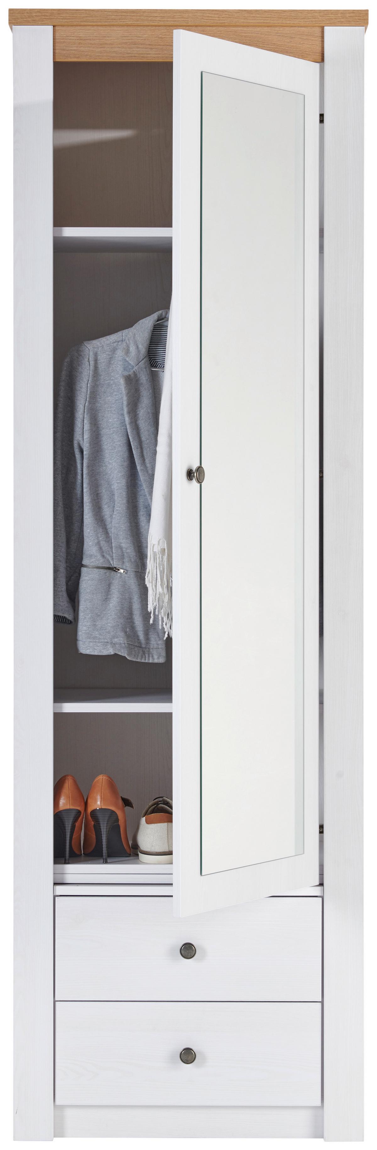 Garderobna Omara Rovigio, Barva Macesna, Bela - črna/barve hrasta, Basics, kovina/steklo (62,2/196,5/42,5cm) - Landscape