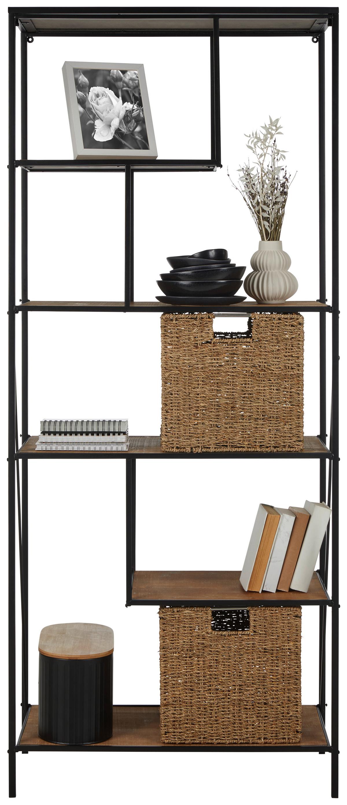 Regal in Naturfarben/Schwarz - Schwarz/Naturfarben, Modern, Holzwerkstoff/Metall (77/185/35cm) - Mömax