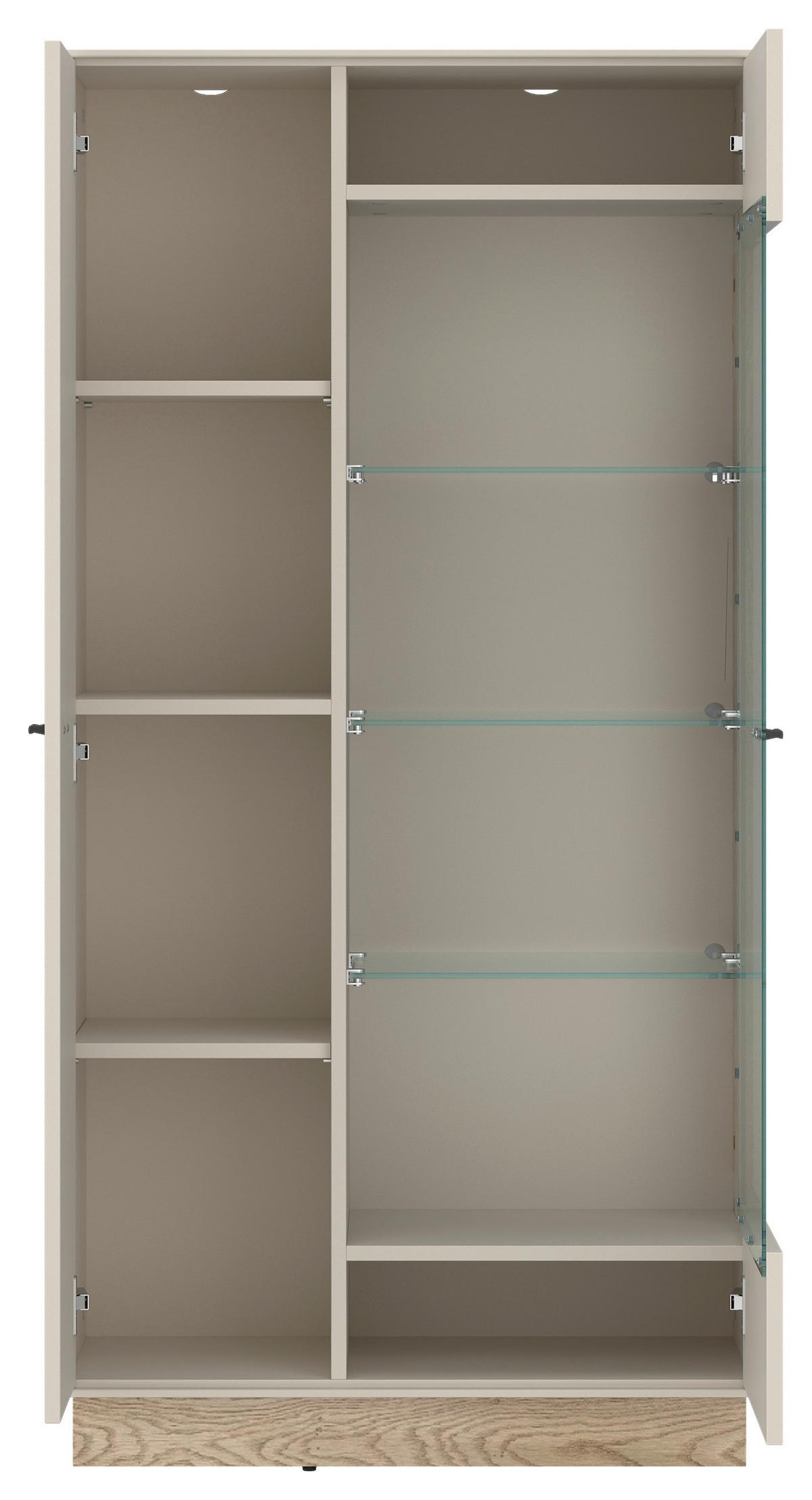 Vitrină MEOLO - cașmir/culoare lemn stejar, Modern, sticlă/material pe bază de lemn (75/150/40cm) - Modern Living