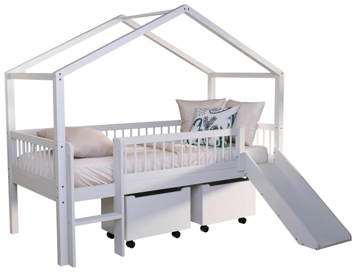Hausbett FORREST Weiß ca.90x200cm Rutsche, Bettladen - Naturfarben/Weiß, MODERN, Holz (90/200cm) - Vipack