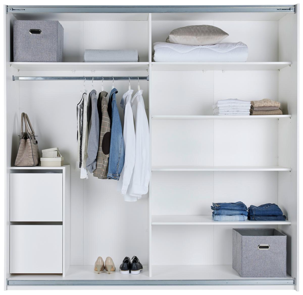 Schwebetürenschrank in Weiß/Graphitfarben - Weiss/Graphitfarben, Konventionell, Holzwerkstoff/Metall (215/209/57cm) - Based