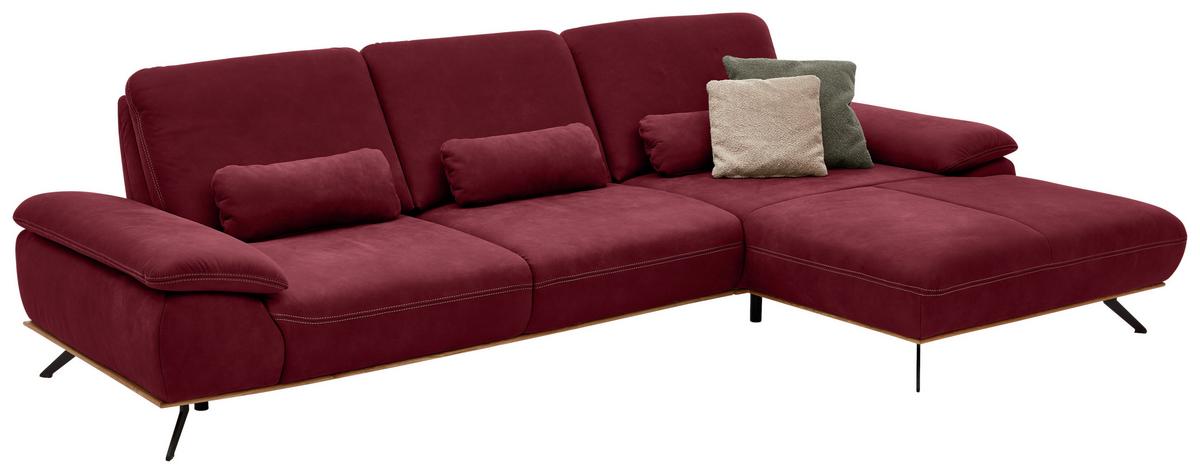 Wohnlandschaft Erling Weinrot - Beige/Weinrot, MODERN, Leder/Metall (322/89/187cm) - Premium Living