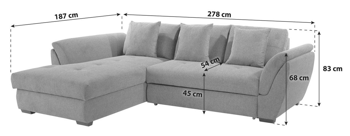 Kutna Garnitura Berisso - crna/antracit, Konvencionalno, tekstil/plastika (187/278cm) - Ondega