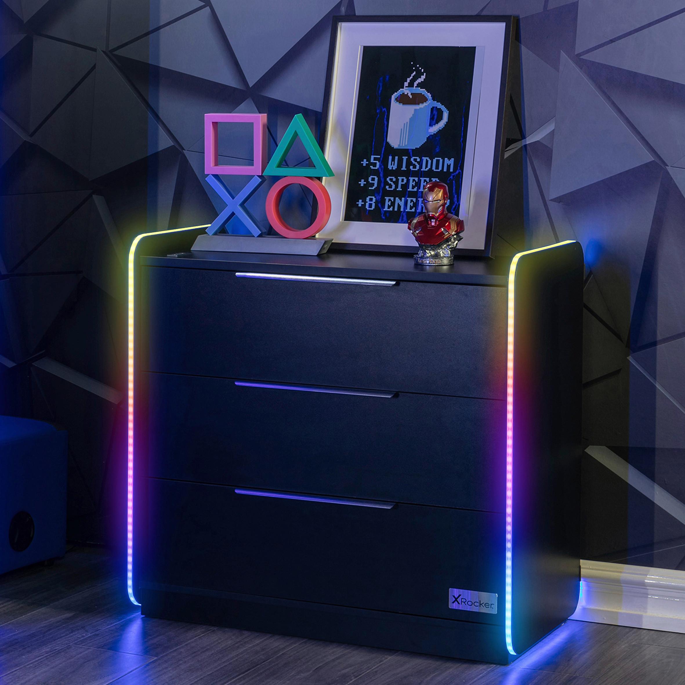 Kommode Electra ca. 85x80,5x43cm Schwarz mit LED - Grau Hochglanz/Schwarz, MODERN, Holzwerkstoff/Metall (85/80,5/43cm) - X Rocker