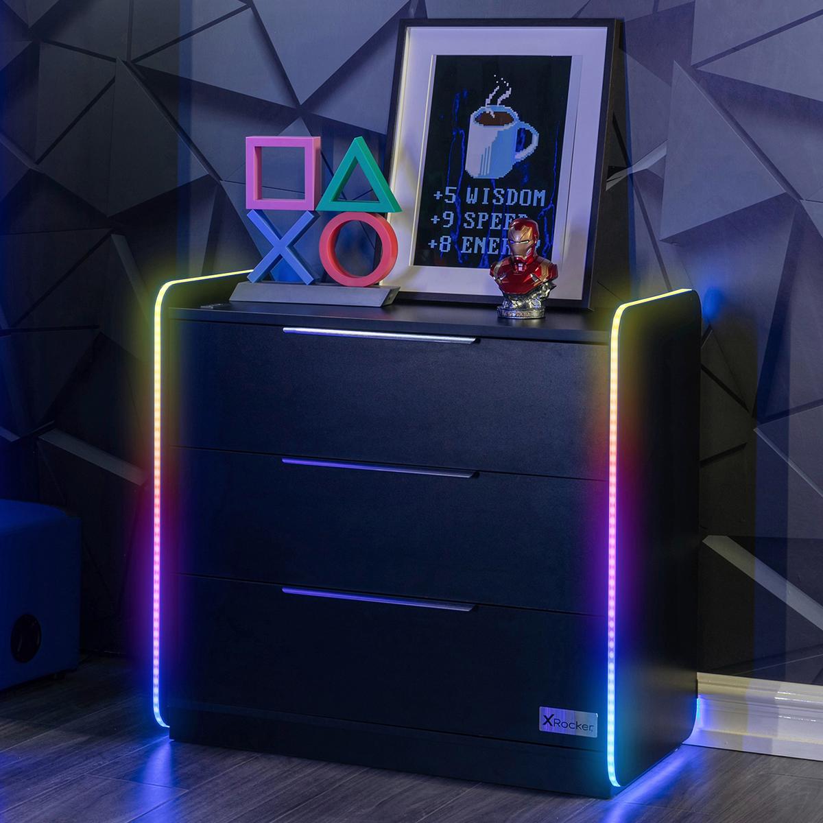 Kommode Electra ca. 85x80,5x43cm Schwarz mit LED - Grau Hochglanz/Schwarz, MODERN, Holzwerkstoff/Metall (85/80,5/43cm) - X Rocker