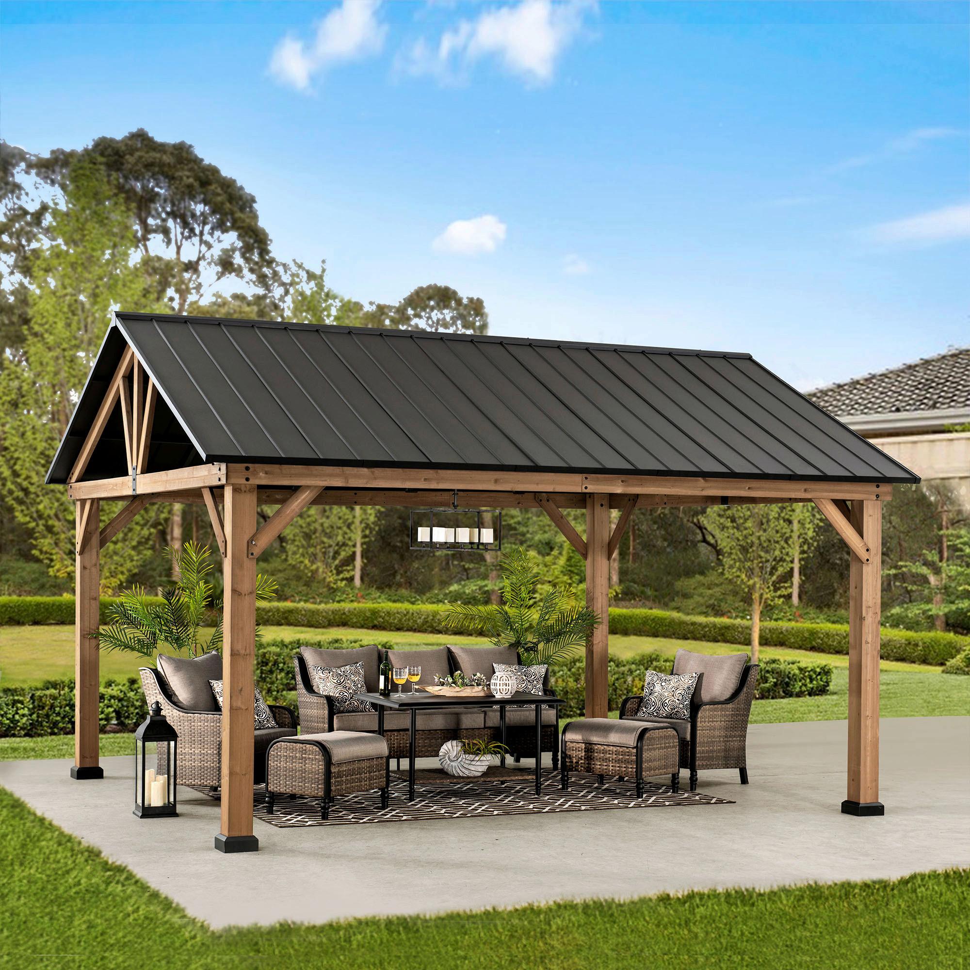 Pavillon Gazebo Rebra Naturfarben/Anthrazit - Anthrazit, Basics, Metall (404/306/465cm) - Modante