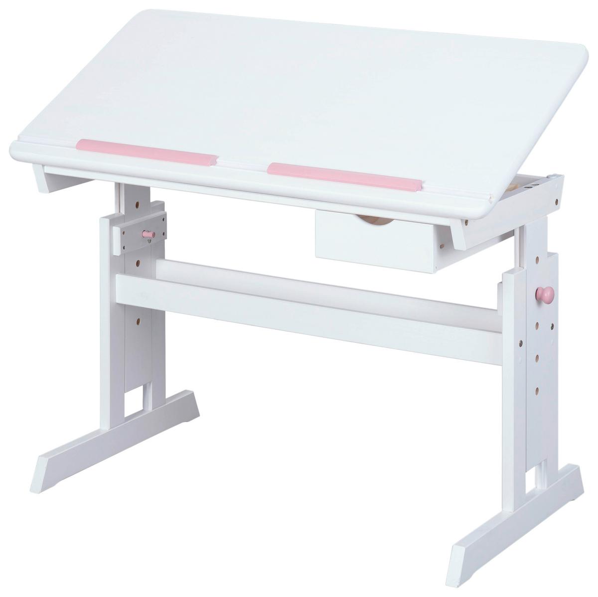 Jugendschreibtisch Baru Weiß/Rosa/Blau - Blau/Rosa, Basics, Holz/Holzwerkstoff (109/55/63-96cm) - MID.YOU