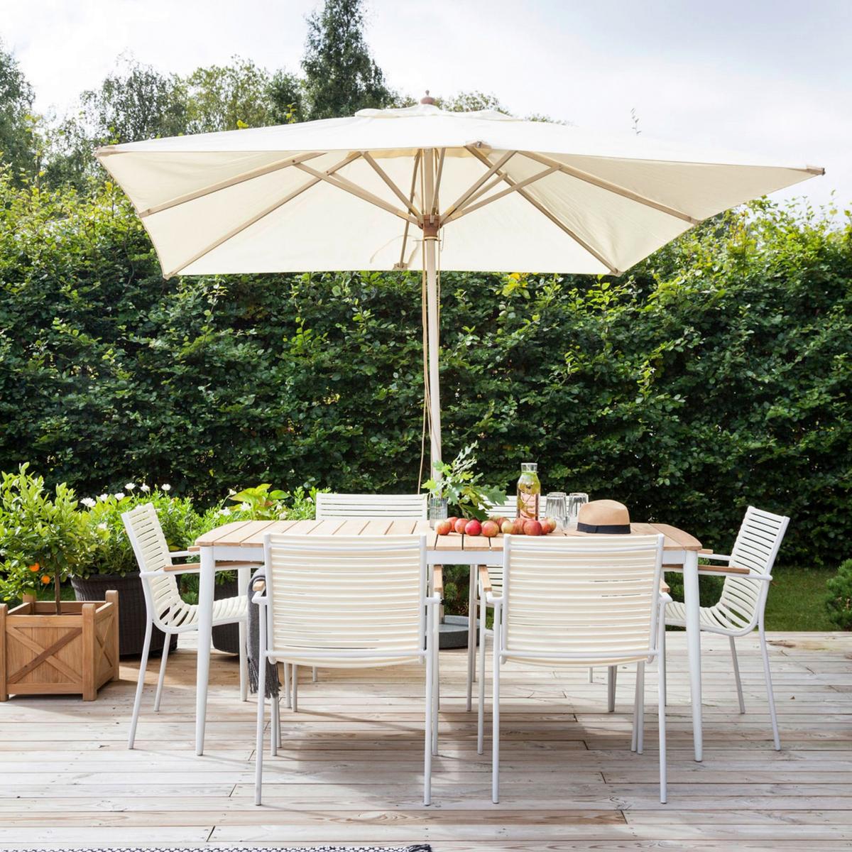 Gartensuhl Mood Weiß/Teak stapelbar - Weiß/Teakfarben, Natur, Holz/Kunststoff (60/84/56cm) - Gardenson