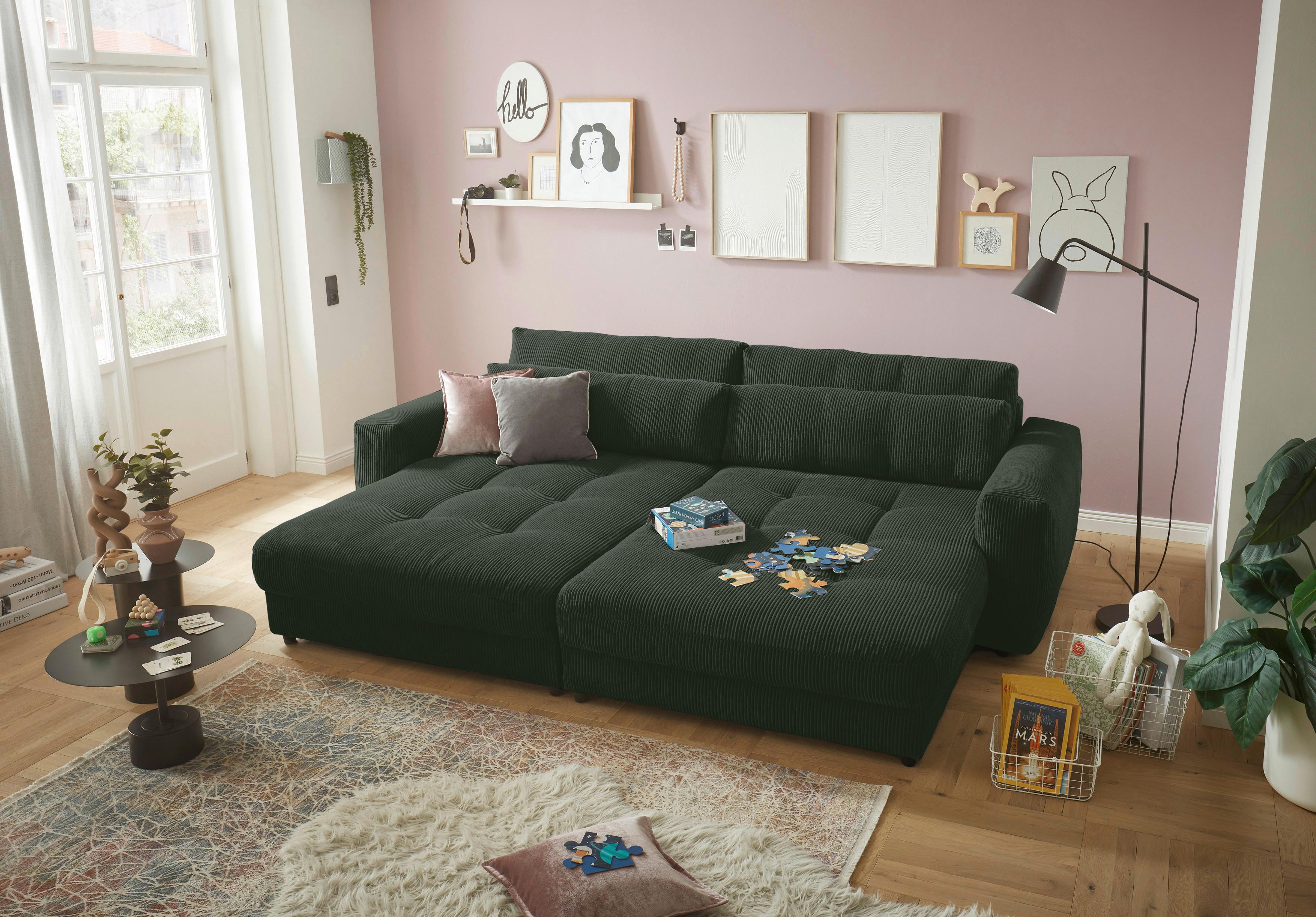 Bigsofa Barura Loveseat ca. 292x194 cm Dunkelgrün - Dunkelgrün/Schwarz, KONVENTIONELL, Holzwerkstoff/Kunststoff (292/90/194cm) - MID.YOU