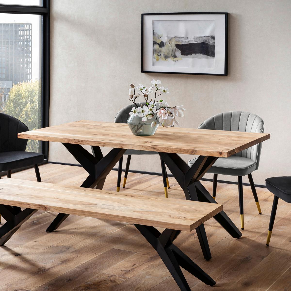 Jedilna Miza Akazie, Pravi Les, 160x80cm - črna/barve akacije, Design, kovina/les (160/80/76cm) - Livetastic