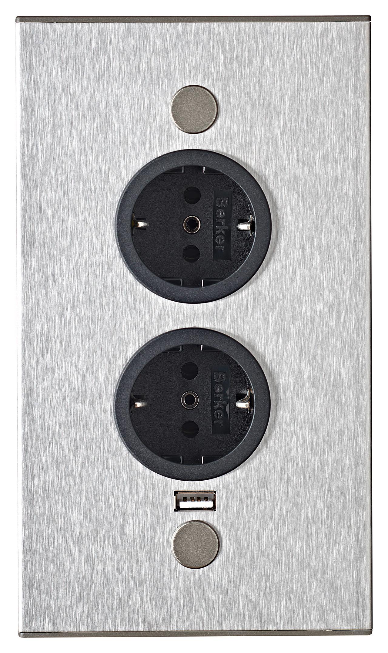 Steckdosenelement Riva USB Edelstahl - ROMANTIK / LANDHAUS, Metall (11,5/20/6cm) - Based