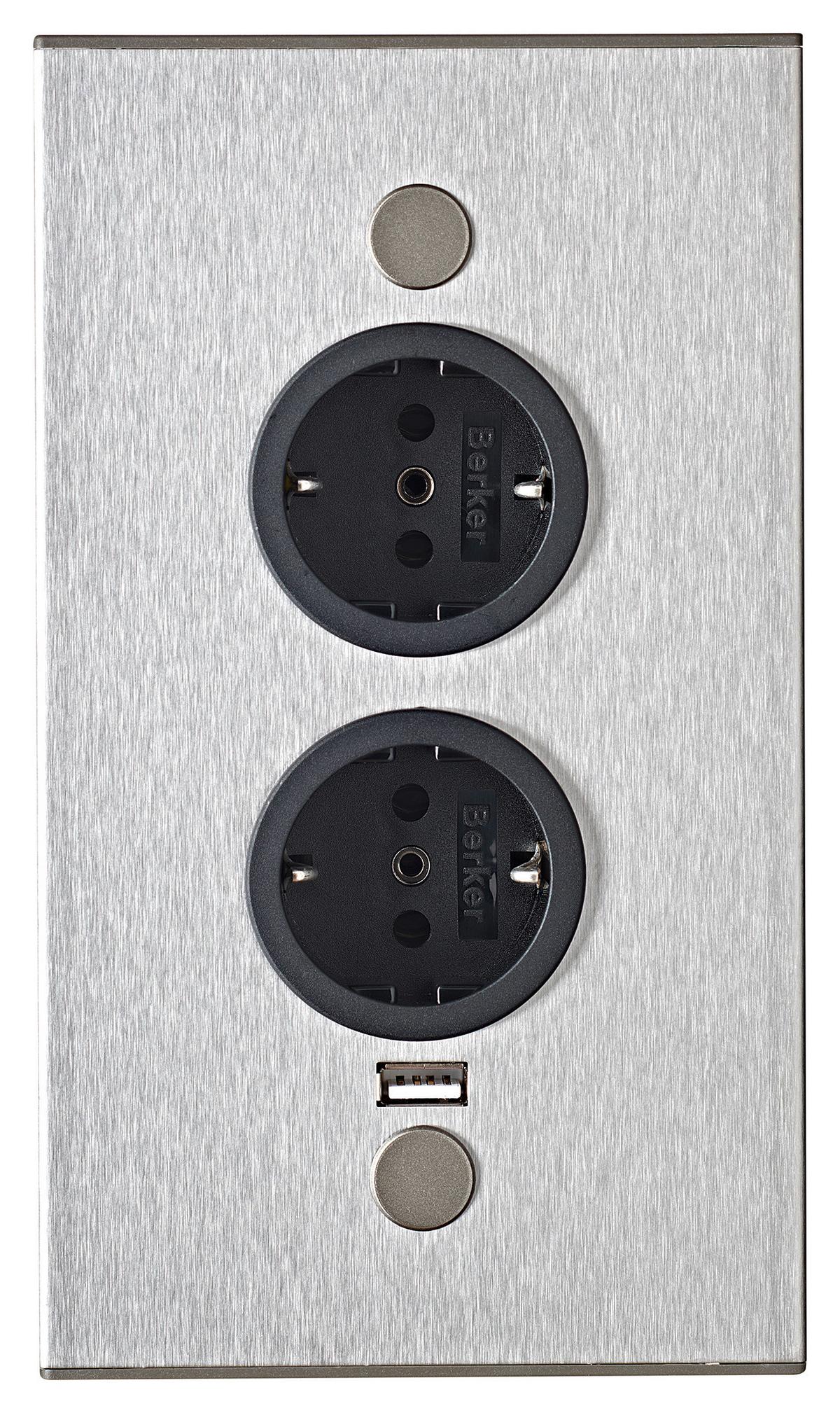 Steckdosenelement Riva USB Edelstahl - ROMANTIK / LANDHAUS, Metall (11,5/20/6cm) - Based