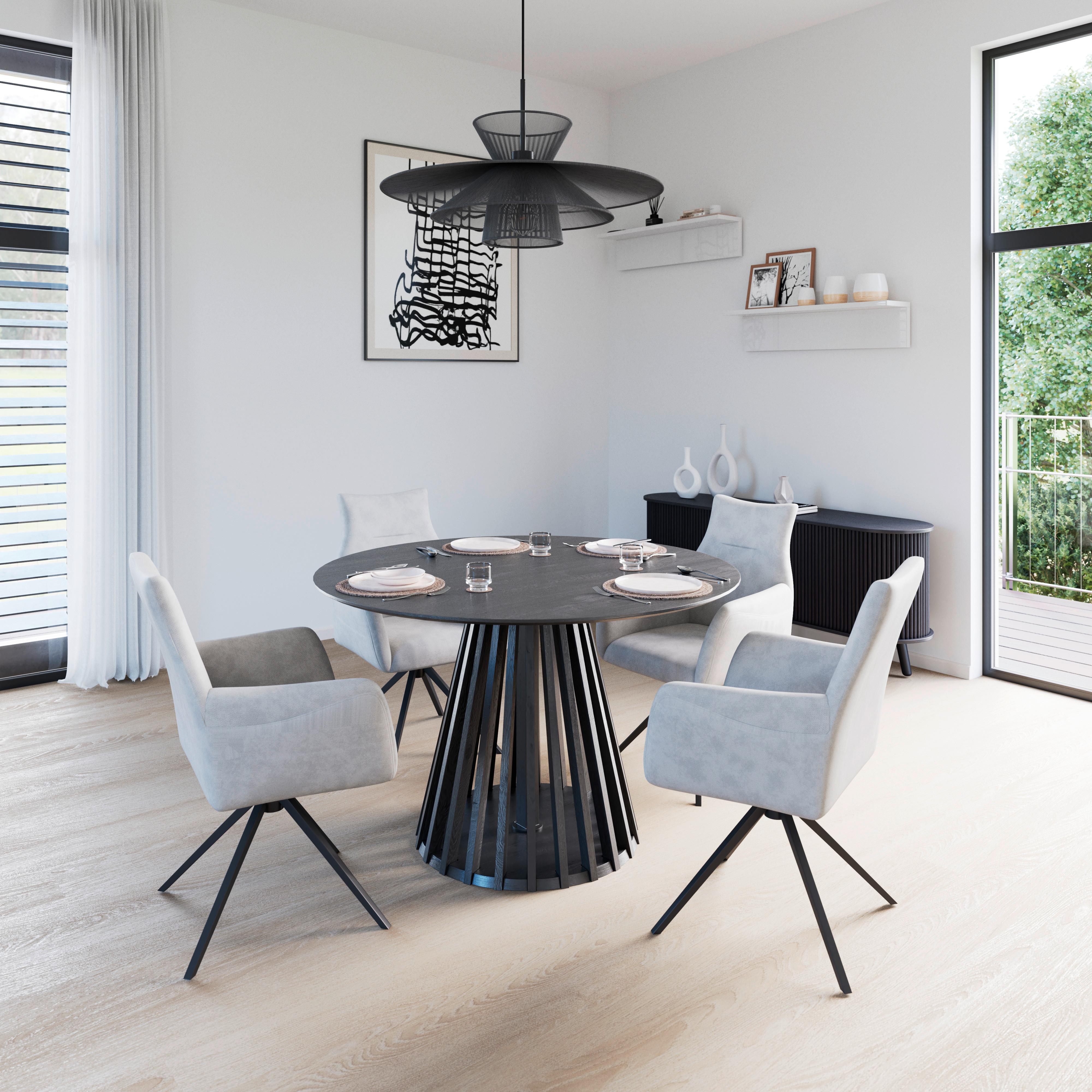 Armlehnstuhl Malina Hellgrau Webstoff Drehbar Gepolstert - Hellgrau/Schwarz, MODERN, Holz/Textil (61/88/63cm) - Bessagi Home