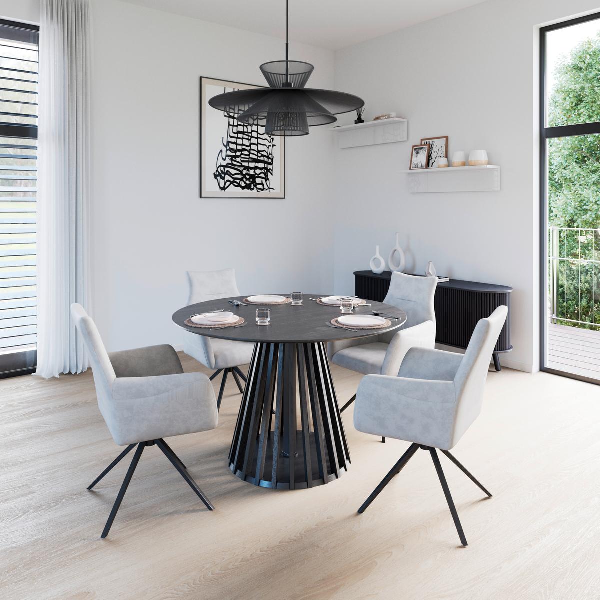 Armlehnstuhl Malina Hellgrau Webstoff Drehbar Gepolstert - Hellgrau/Schwarz, MODERN, Holz/Textil (63/85,5/66,5cm) - Bessagi Home