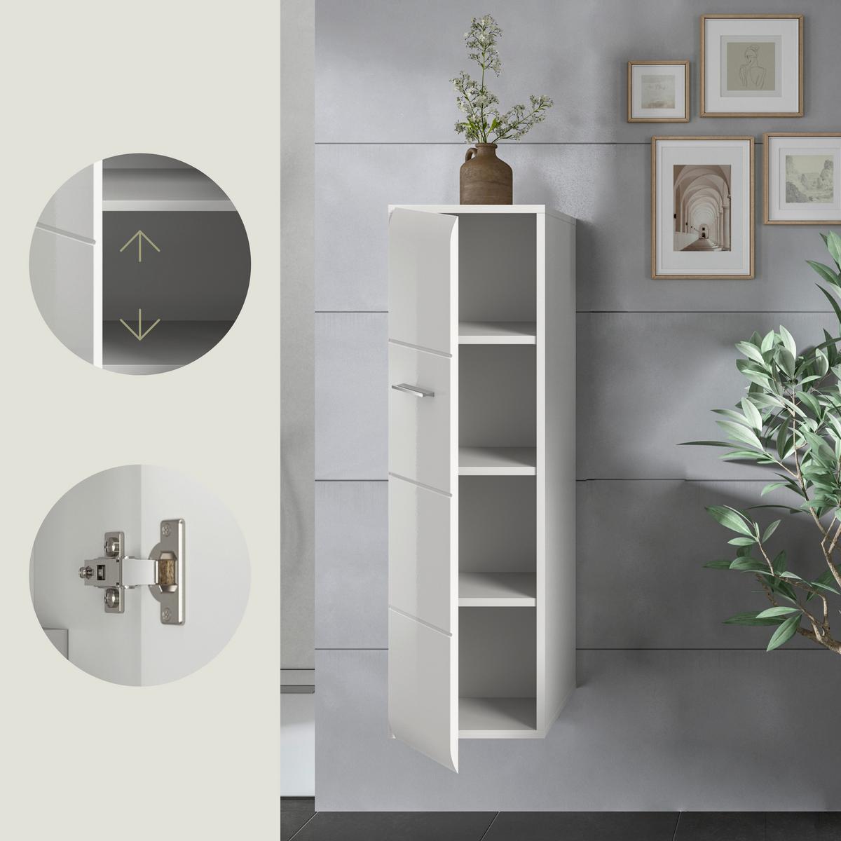 Midischrank Ice ca. 30x106 cm Weiß - Weiß Hochglanz/Silberfarben, MODERN, Holzwerkstoff/Kunststoff (30/106/30cm) - MID.YOU