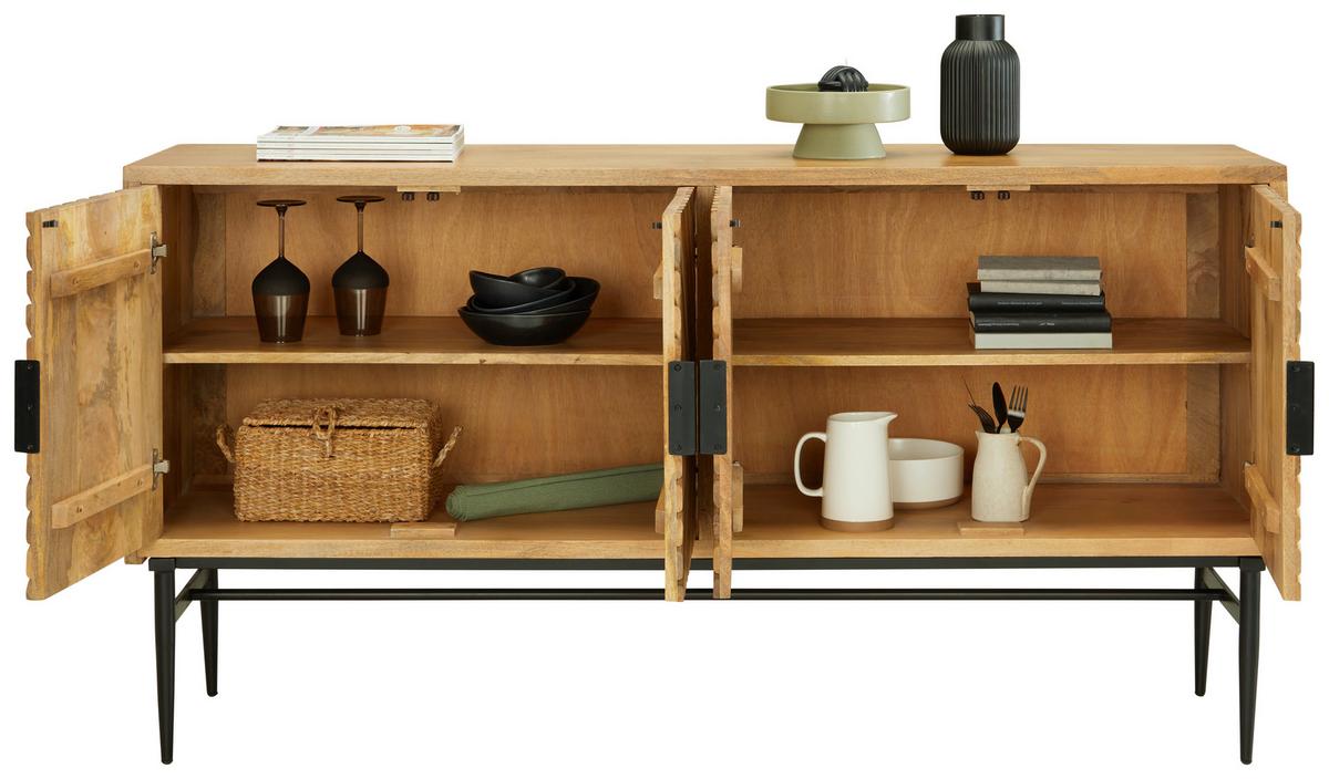 Comodă cu uși GATSBY - negru/maro deschis, Lifestyle, lemn/metal (175/90/45cm) - Premium Living