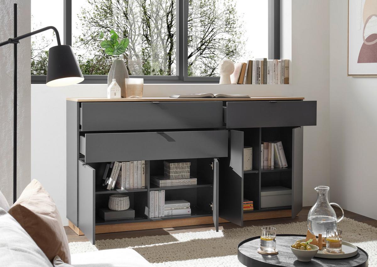 Široka Komoda Vince Ii, Antracit, Barva Hrasta - črna/barve hrasta, Trend, umetna masa/leseni material (191/100/38cm) - Livetastic