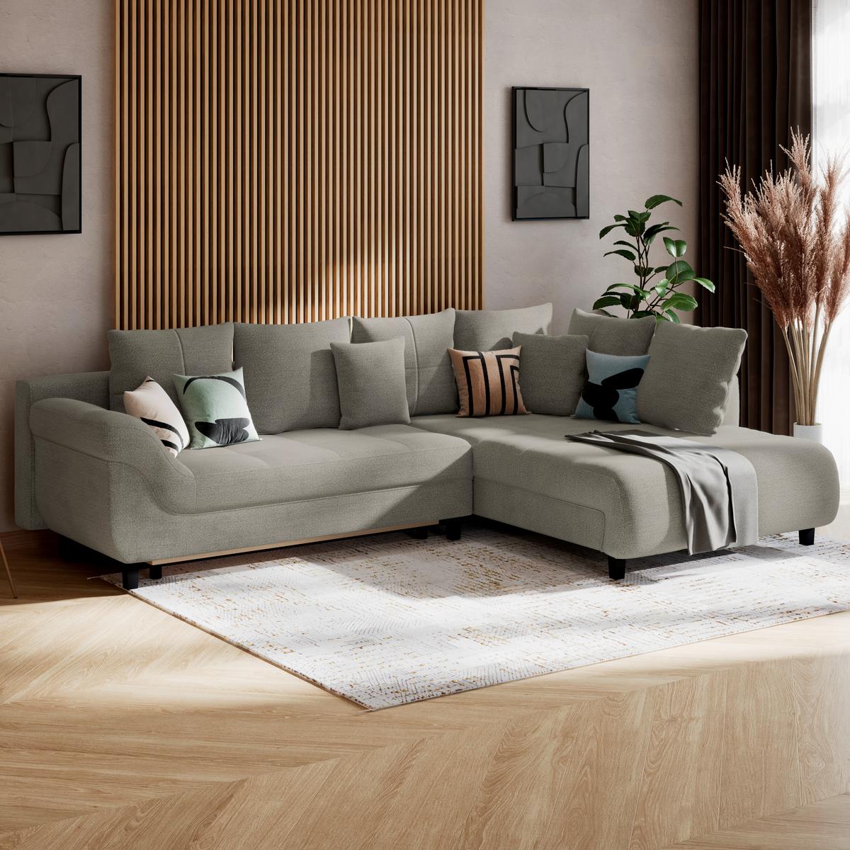 Kutna Garnitura Mendoza - boje pijeska/crna, Konvencionalno, tekstil (309/197cm) - Modern Living