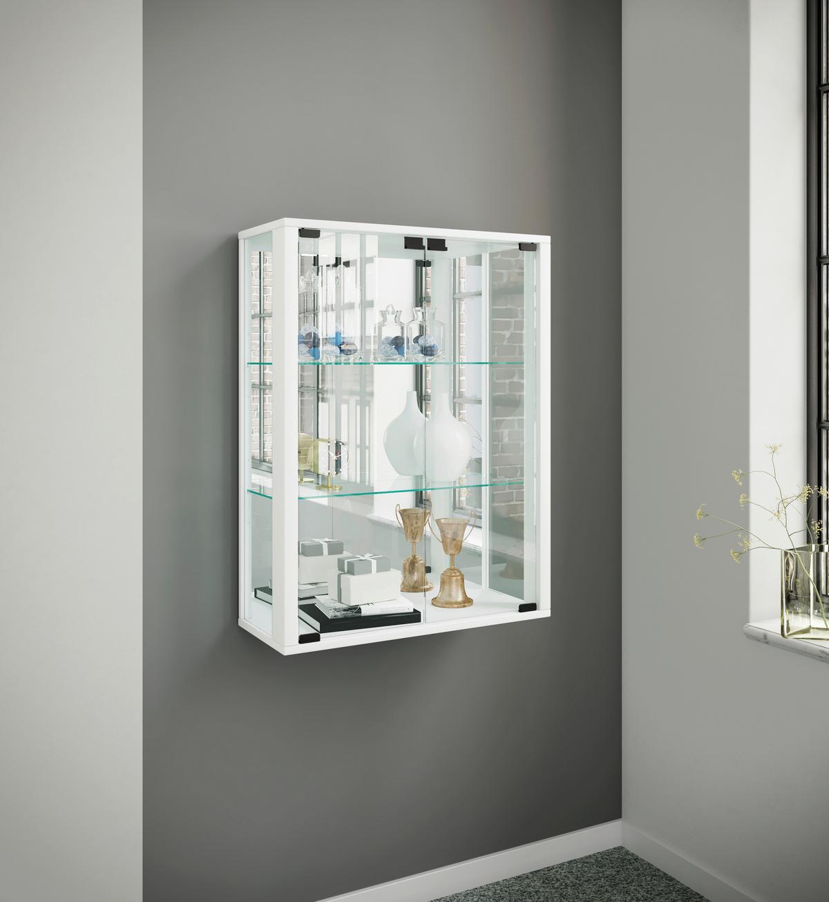 Hängevitrine Udina in Weiß - Schwarz/Weiß, MODERN, Glas/Holz (60/80/25cm) - MID.YOU