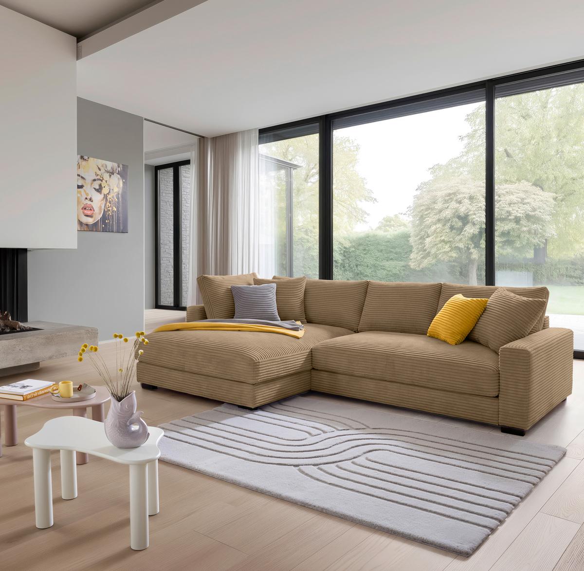 Ecksofa Pedro Karamell - Karamell/Schwarz, MODERN, Kunststoff/Textil (190/300cm) - Mömax