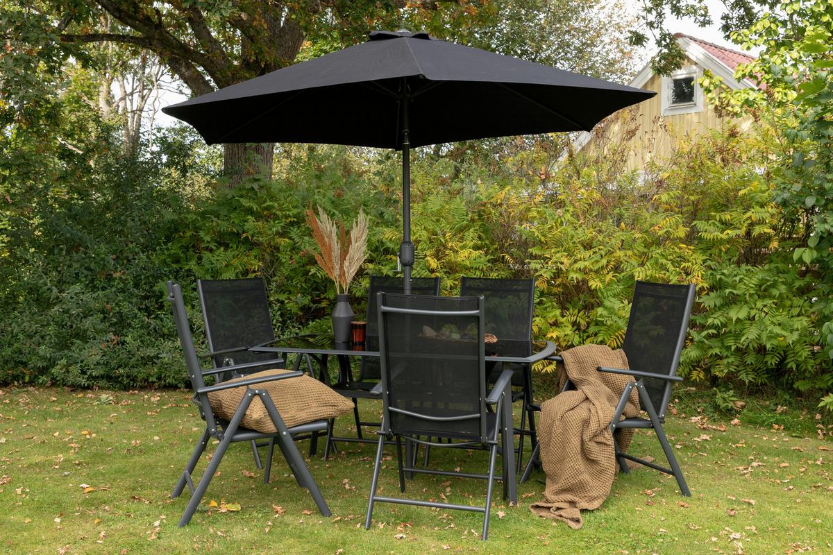 Gartentischgruppe Brekki Schwarz, pulverbeschichtet - Schwarz, KONVENTIONELL, Glas/Metall - Gardenson