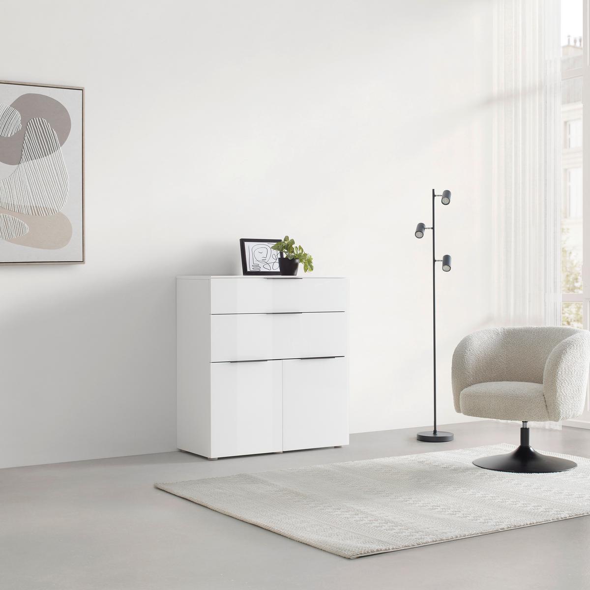 Kommode Velaris Weiß - Schwarz/Weiß, MODERN, Metall (90/98/40,5cm) - Mömax