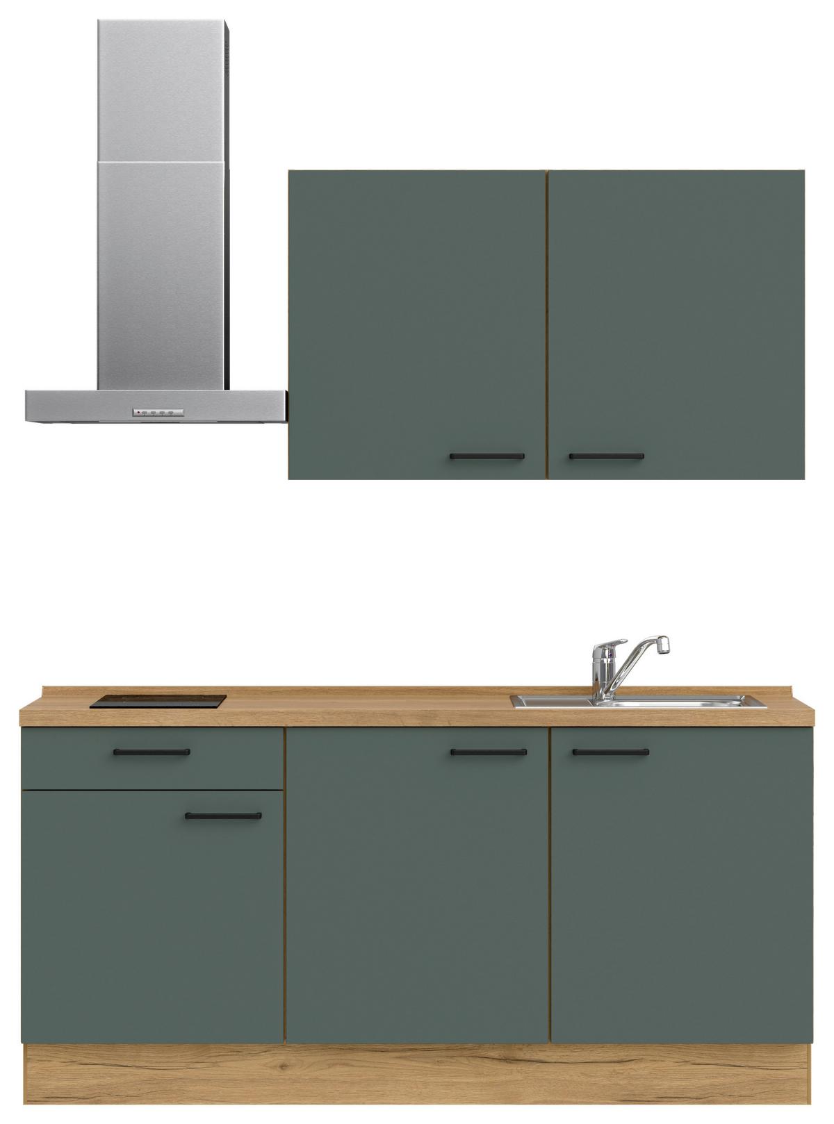 Küchenblock Easytouch m. Geräten Dunkelgrün - Dunkelgrün/Eichefarben, MODERN, Holzwerkstoff/Metall (180cm) - Nobilia