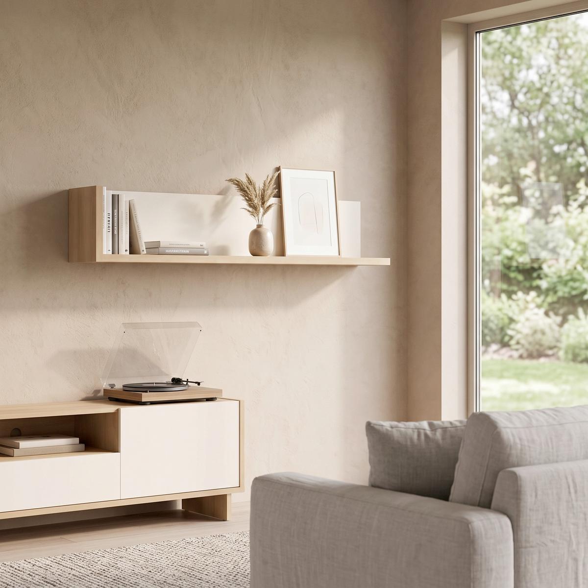 Zidna Polica Lyon Hell - boje hrasta/bijela visoki sjaj, Trend, drvni materijal (119,9/24,8/20cm) - Modern Living