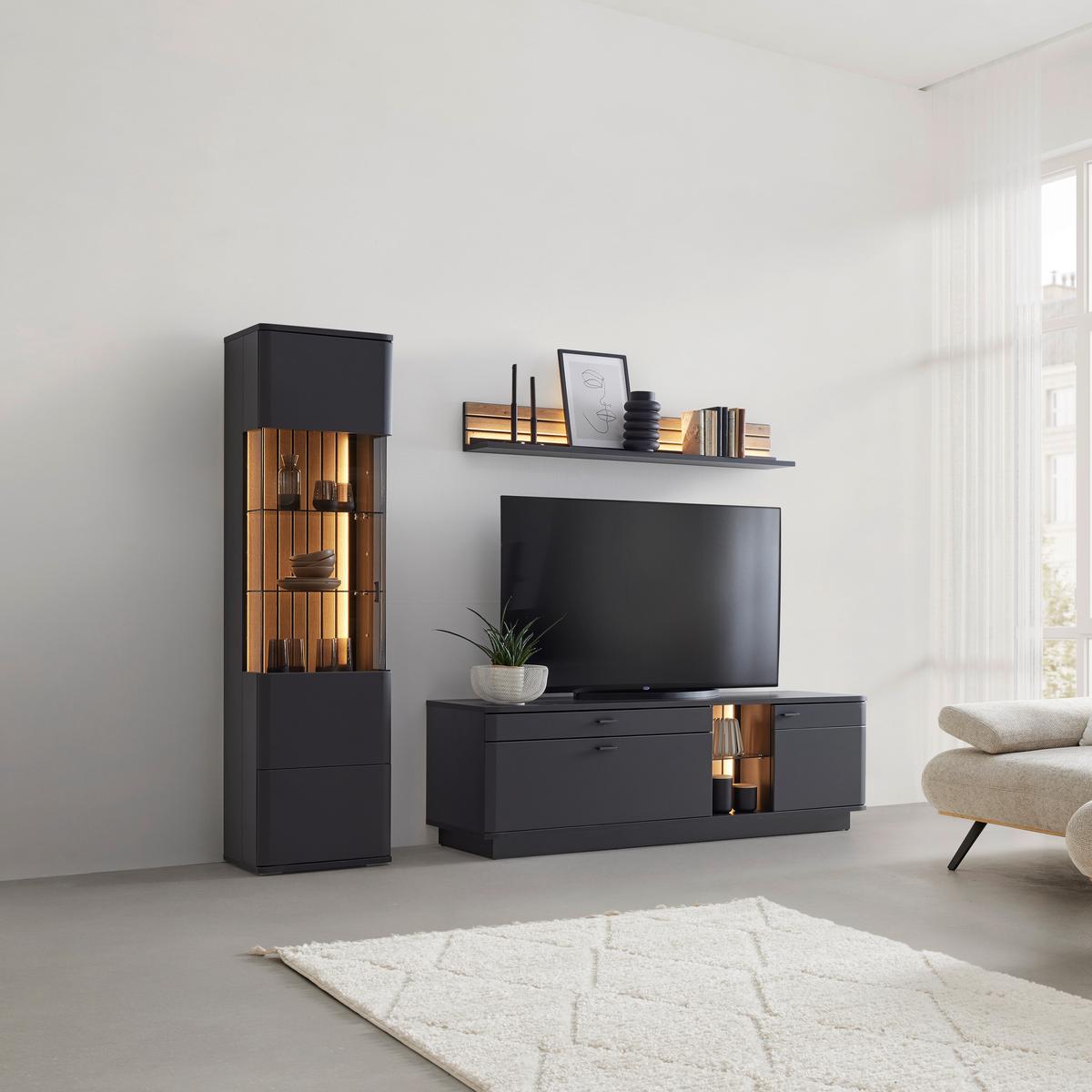 Wandboard Carreto in Schwarz/Eichefarben - Eichefarben/Schwarz, MODERN, Holzwerkstoff (150/20/20cm) - Premium Living
