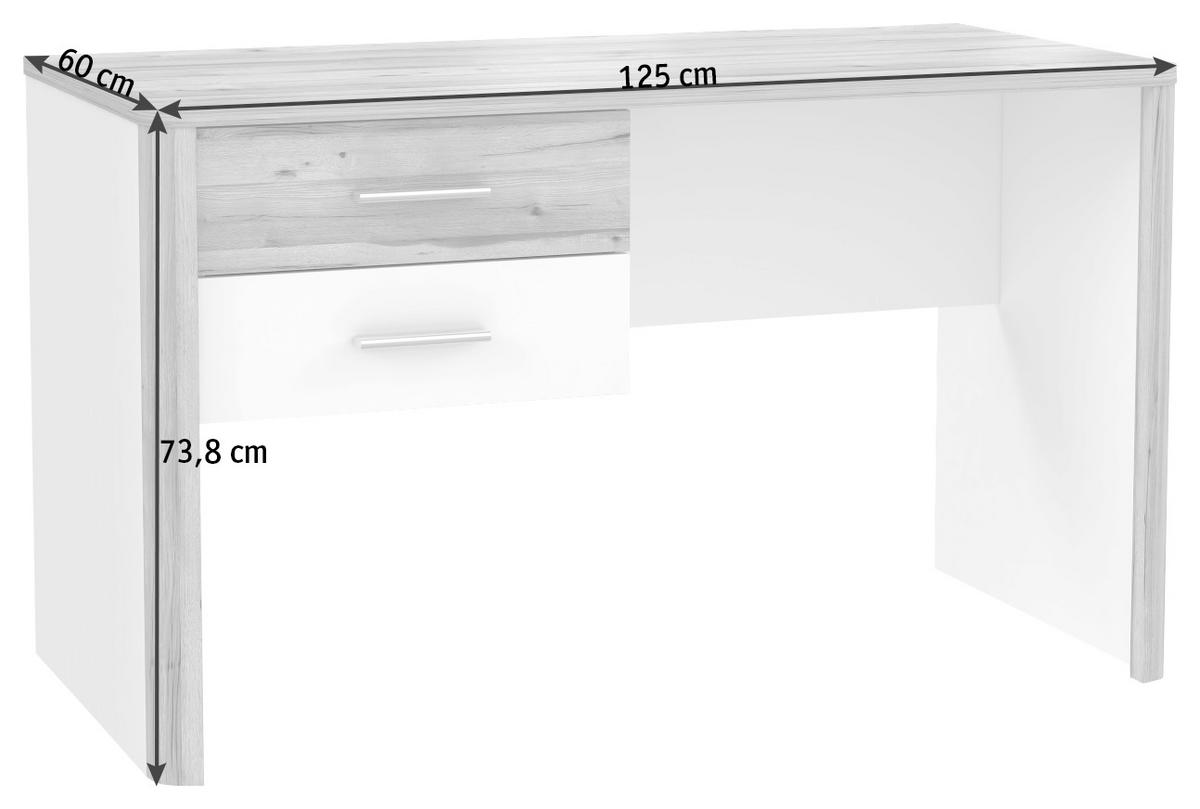 Pisalna Miza Tess, Bela, Barva Hrasta - barve hrasta/bela, Moderno, kovina/leseni material (125/60/73,8cm) - Xora
