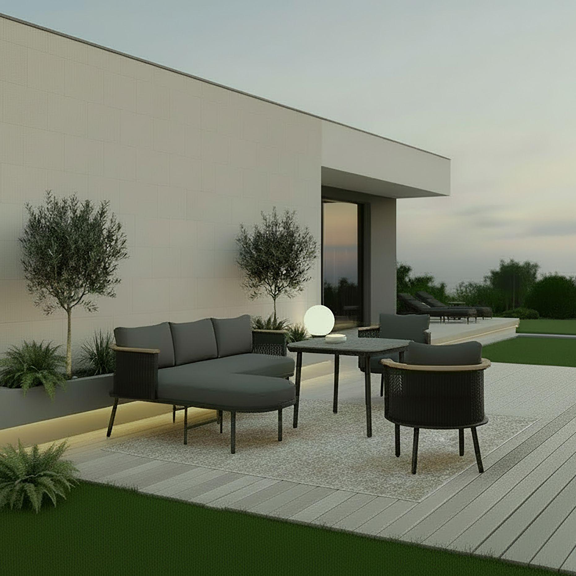 Vrtna Garnitura Lissa - tamno siva/boje drva kruške, Moderno, metal/tekstil - Bessagi Garden