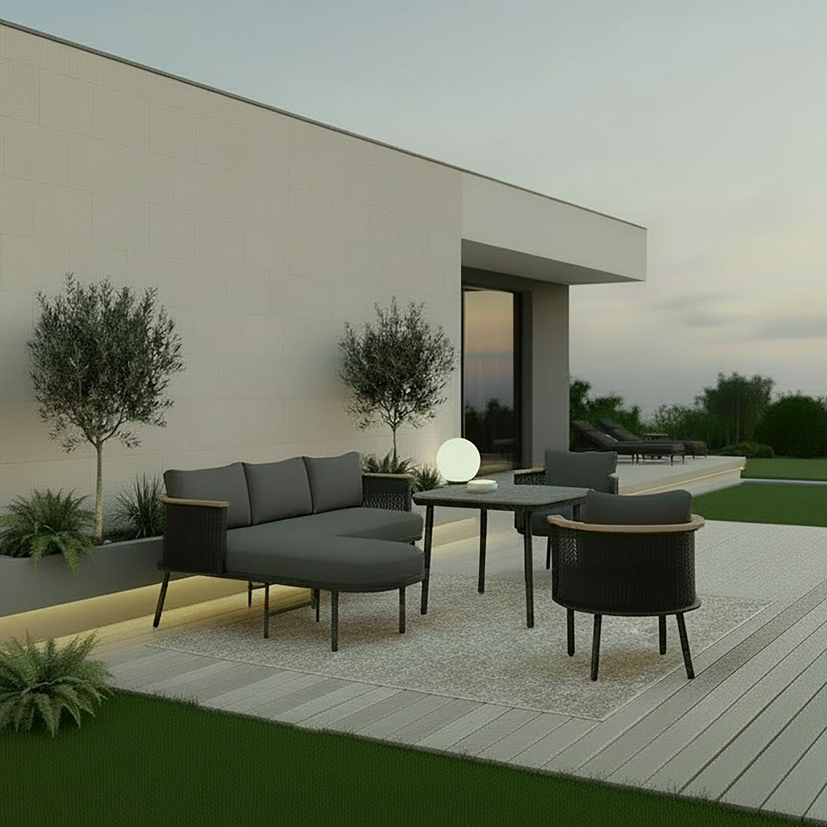 Jedilna Lounge Garnitura Lissa, Temno Siva, 5-Delno - barve hruške/temno siva, Moderno, kovina/umetna masa - Bessagi Garden