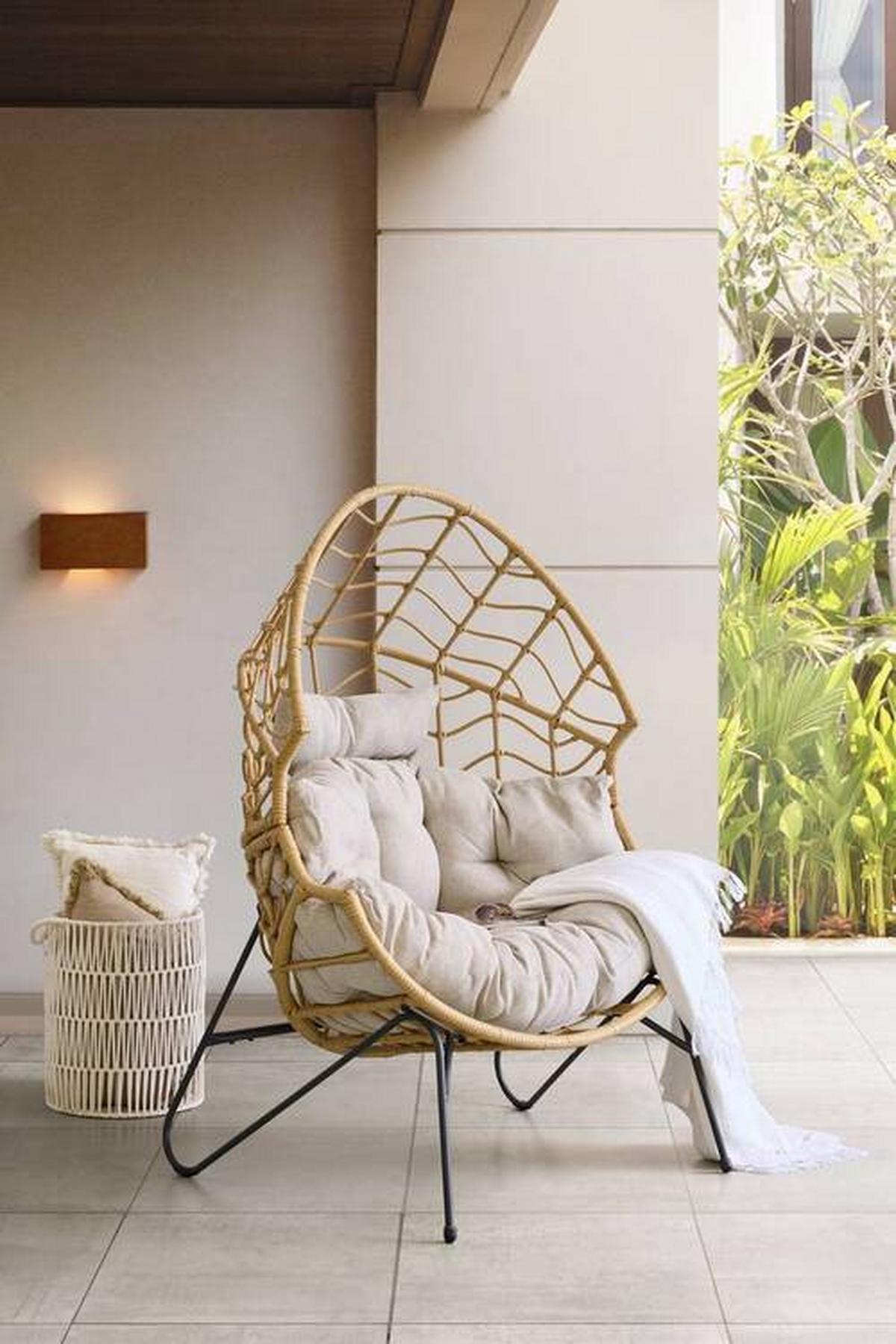 Gartenmuschel Marike in Natur/Schwarz/Beige - Beige/Schwarz, Modern, Kunststoff/Textil (98/146/95cm) - Mömax