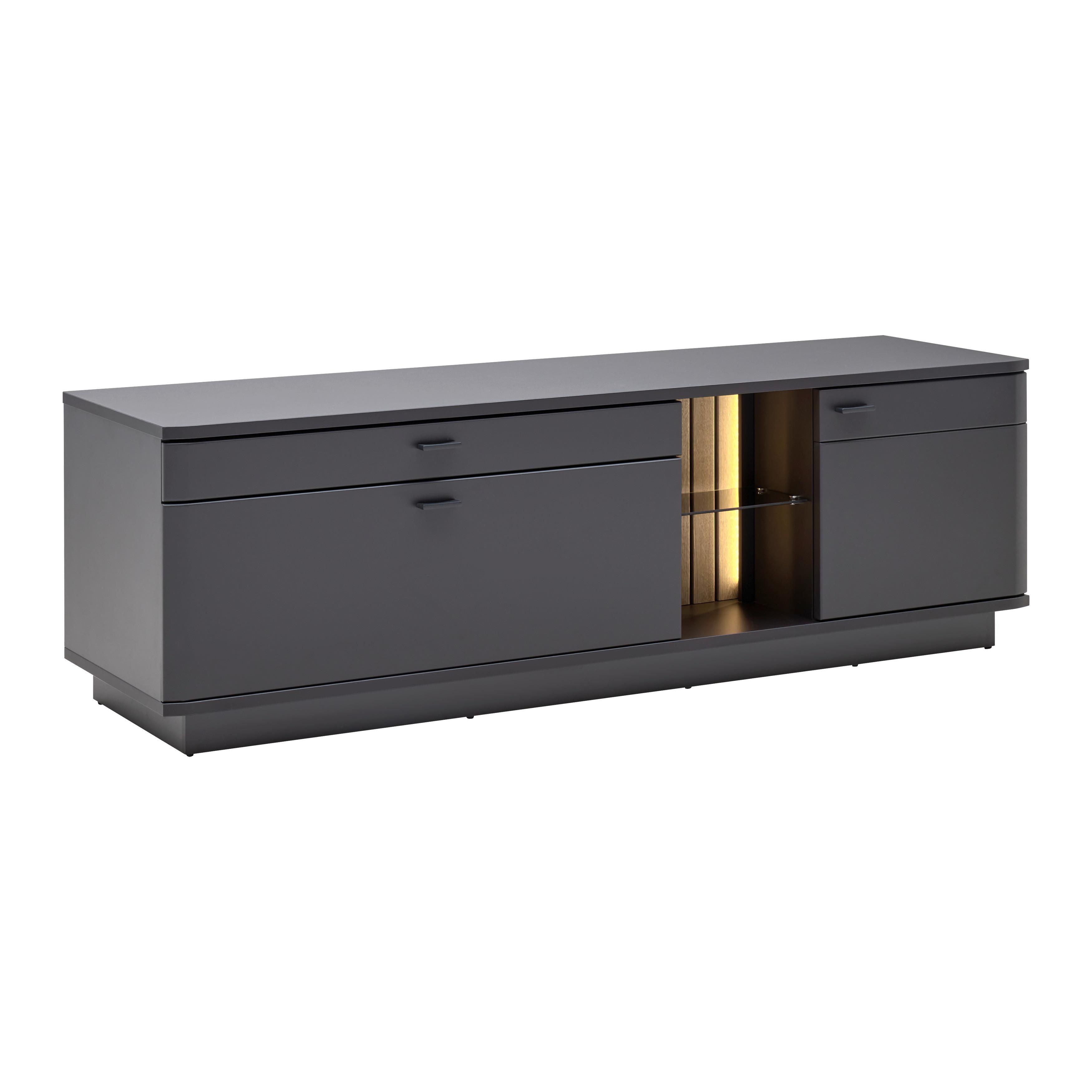 élément TV in Schwarz/Eichefarben - Eichefarben/Anthrazit, Modern, Glas/Holzwerkstoff (180/57/50cm) - Premium Living