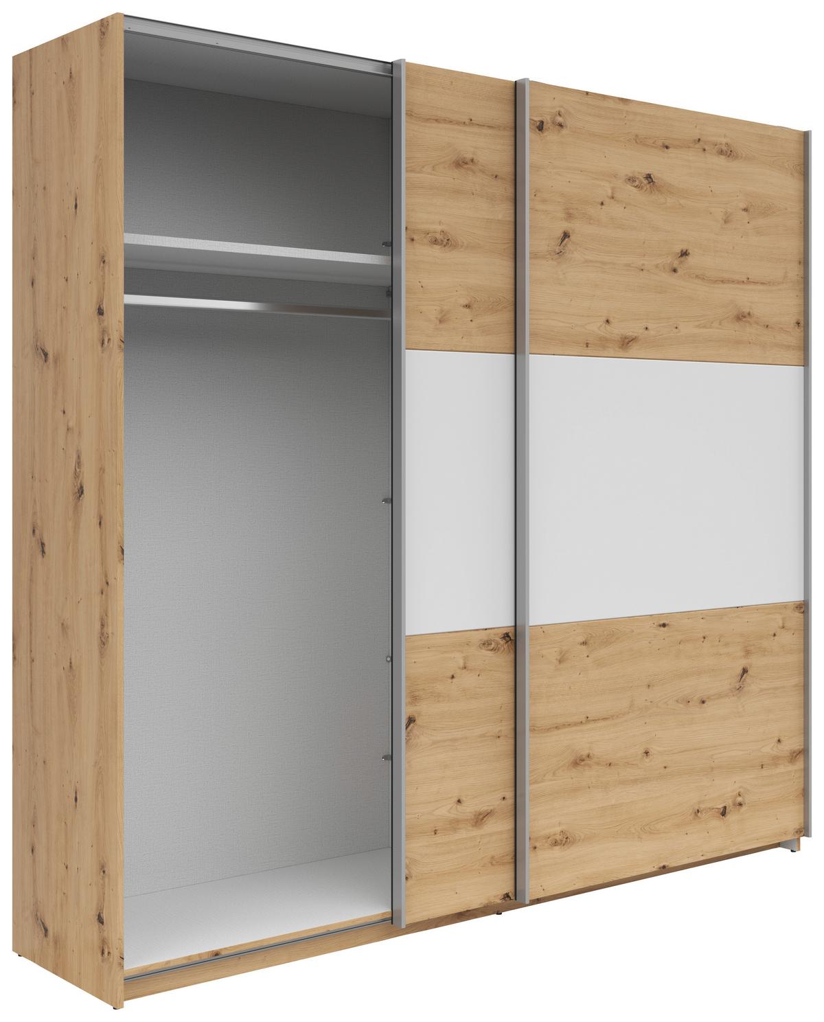 Schwebetürenschrank Saturn in Eiche Artisan/Weiss - Weiss/Eichefarben, Konventionell, Holzwerkstoff/Metall (218/210/59cm) - Mömax