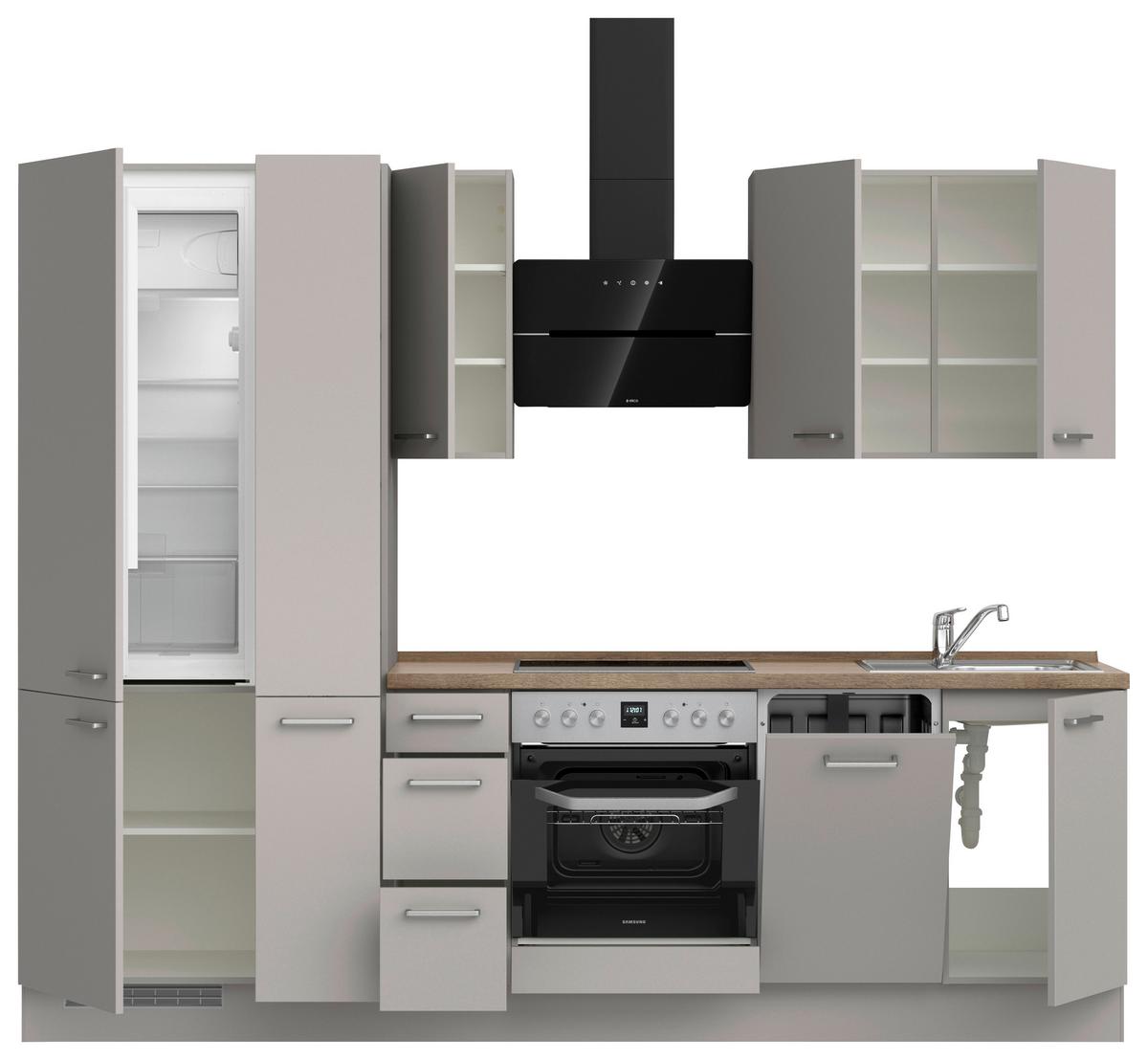 Küchenleerblock Touch High o. Geräte Grau - Eiche dunkel/Edelstahlfarben, MODERN, Holzwerkstoff/Metall (270cm) - Nobilia