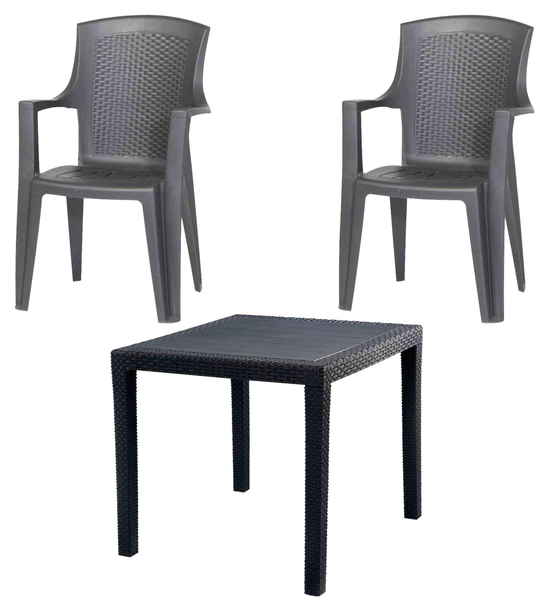 Balkonset 3-tlg. Anthrazit - Anthrazit, KONVENTIONELL, Kunststoff (77/77/72cm) - Gardenson