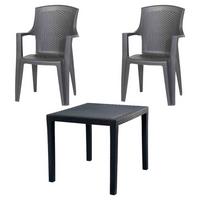 Balkonset 3-tlg. Anthrazit - Anthrazit, KONVENTIONELL, Kunststoff (77/77/72cm) - Gardenson