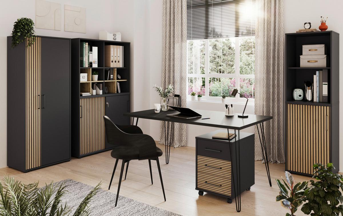 Schreibtisch Hank Schwarz matt - Schwarz, MODERN, Holzwerkstoff/Metall (80/140/74cm) - MID.YOU