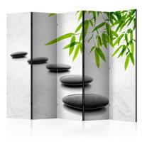 Paravan Zen Stones I, 5-Delni, Dvostranski - zelena/sivobela, Moderno, tekstil/les (225/172/3cm) - artgeist