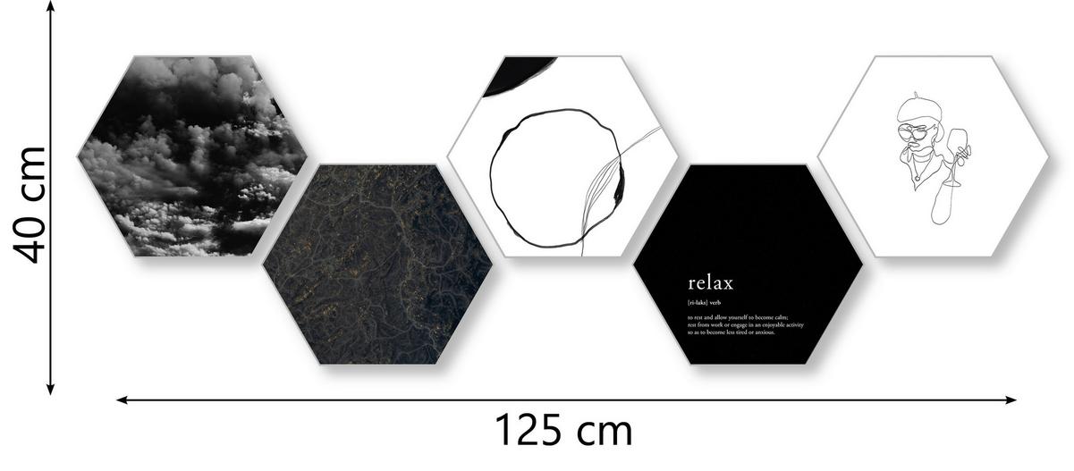 Képszett Hexagon - fekete/fehér, műanyag (30cm) - Modern Living