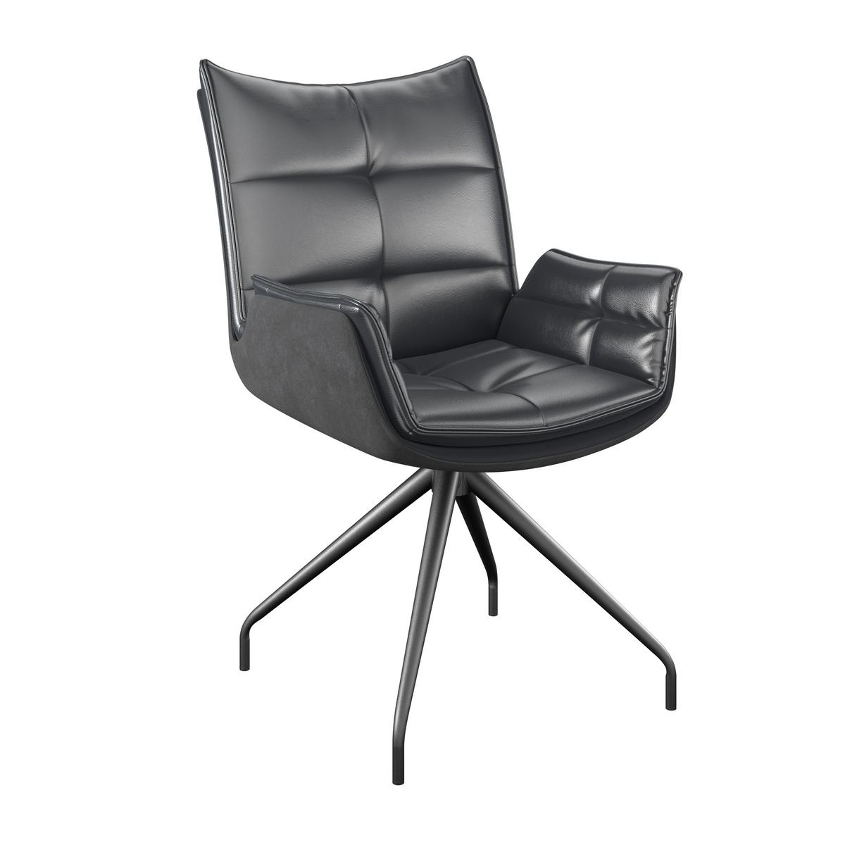 Naslanjač Malin, Črna, Umetno Usnje, Vrtljiv - črna, Moderno, kovina/tekstil (61/92/66cm)