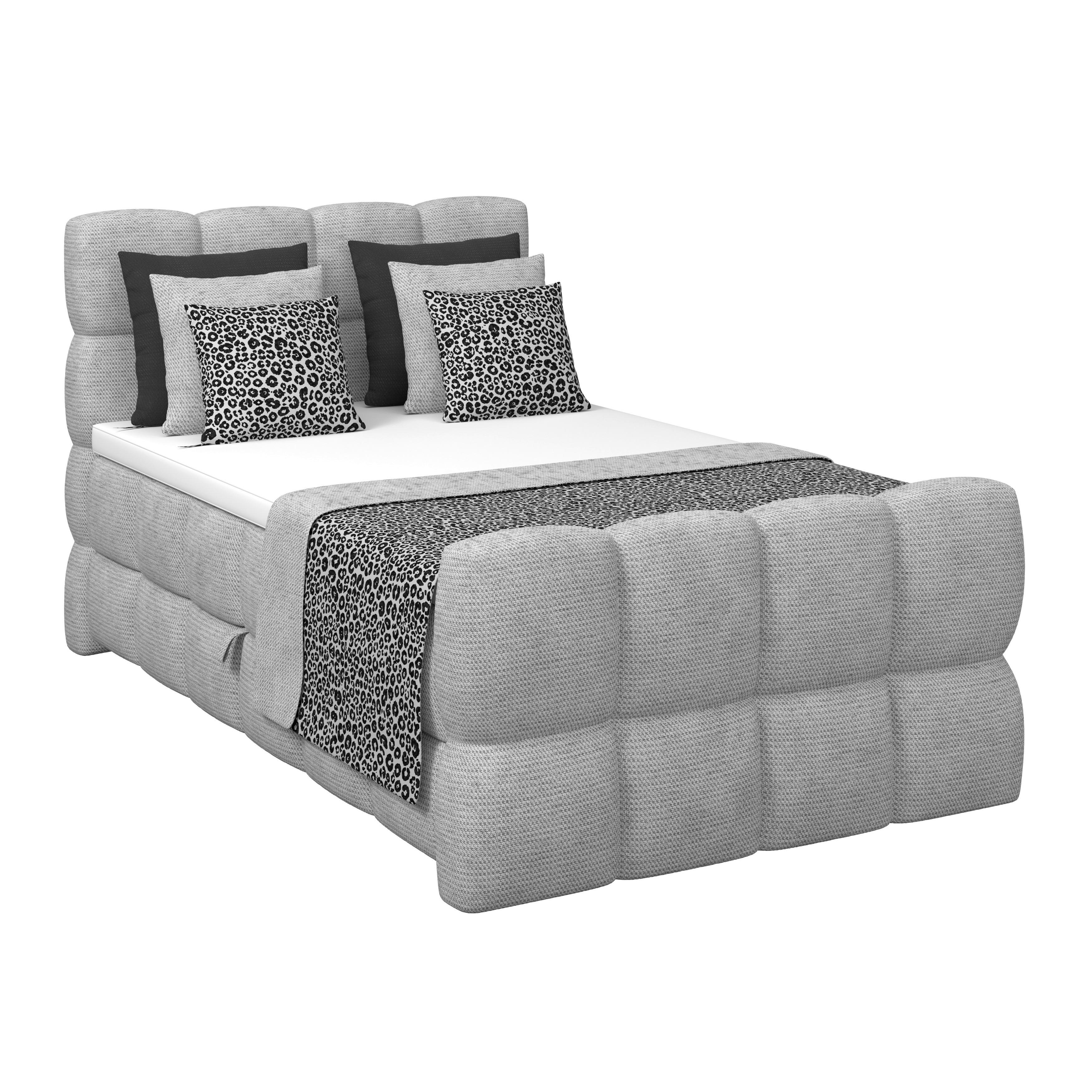Postelja Boxspring Brisbane, Svetlo Siva, 120x200 - črna/svetlo siva, Trend, kovina/umetna masa (120/200cm) - Premium Living