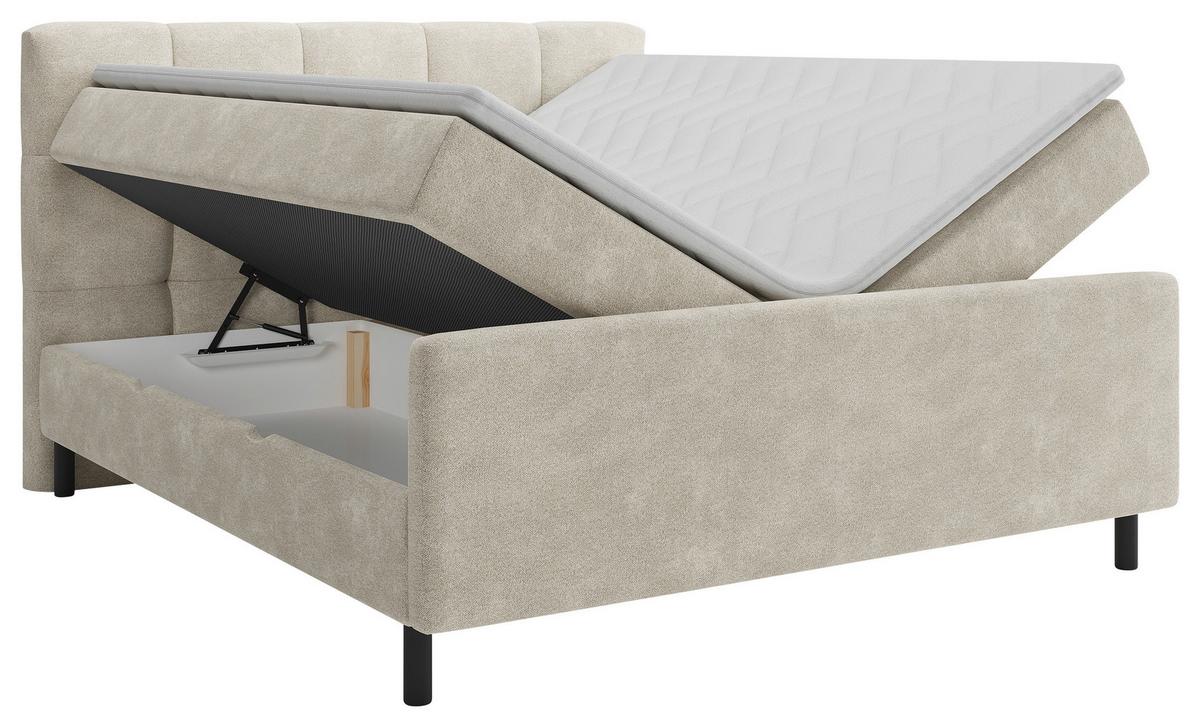 Boxbett Marbella 180x200cm Beige mit Topper - Beige/Schwarz, Modern, Holz/Holzwerkstoff (180/200cm) - Bessagi Home