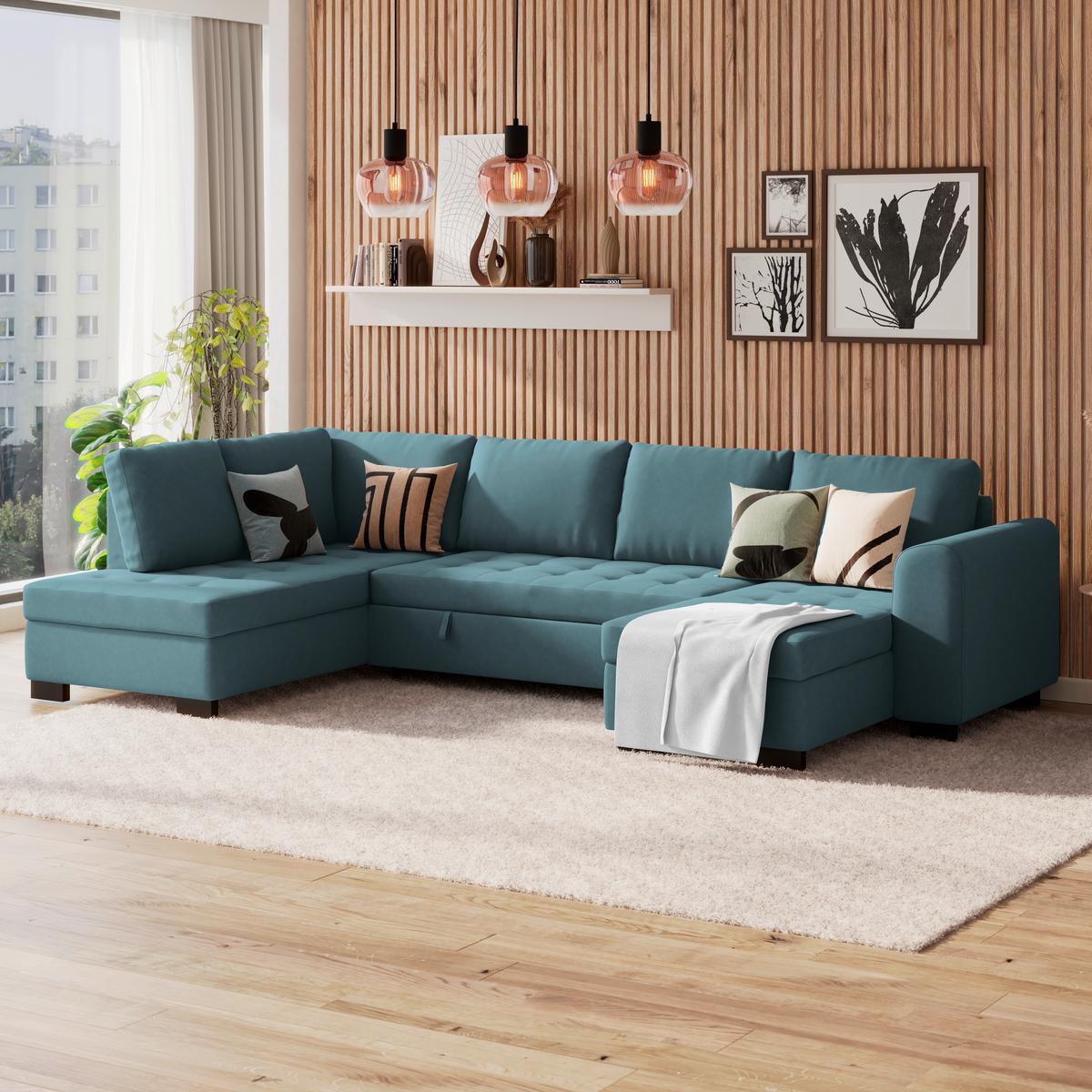Canapea modulară MALTE - albastru/gri, Modern, textil (178/305/155cm) - Luca Bessoni