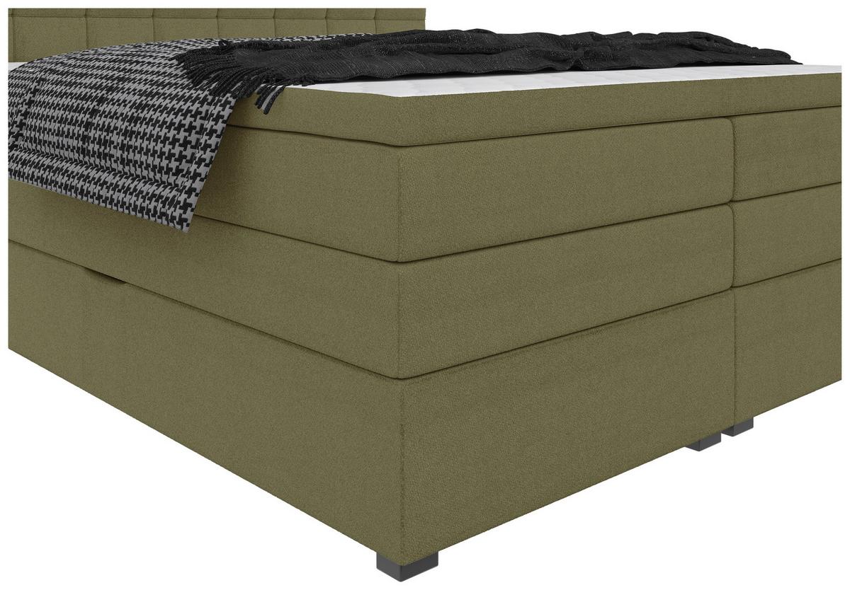 Boxspringbett Fano Grün ca. 200x200cm - Schwarz/Grün, Konventionell, Kunststoff/Textil (200/200cm) - Mömax
