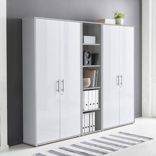 Aktenschrank Office Edition Sw Set 10 Grau/Weiß - Weiß Hochglanz/Grau, MODERN, Holzwerkstoff (212,9/185,6/33cm) - MID.YOU
