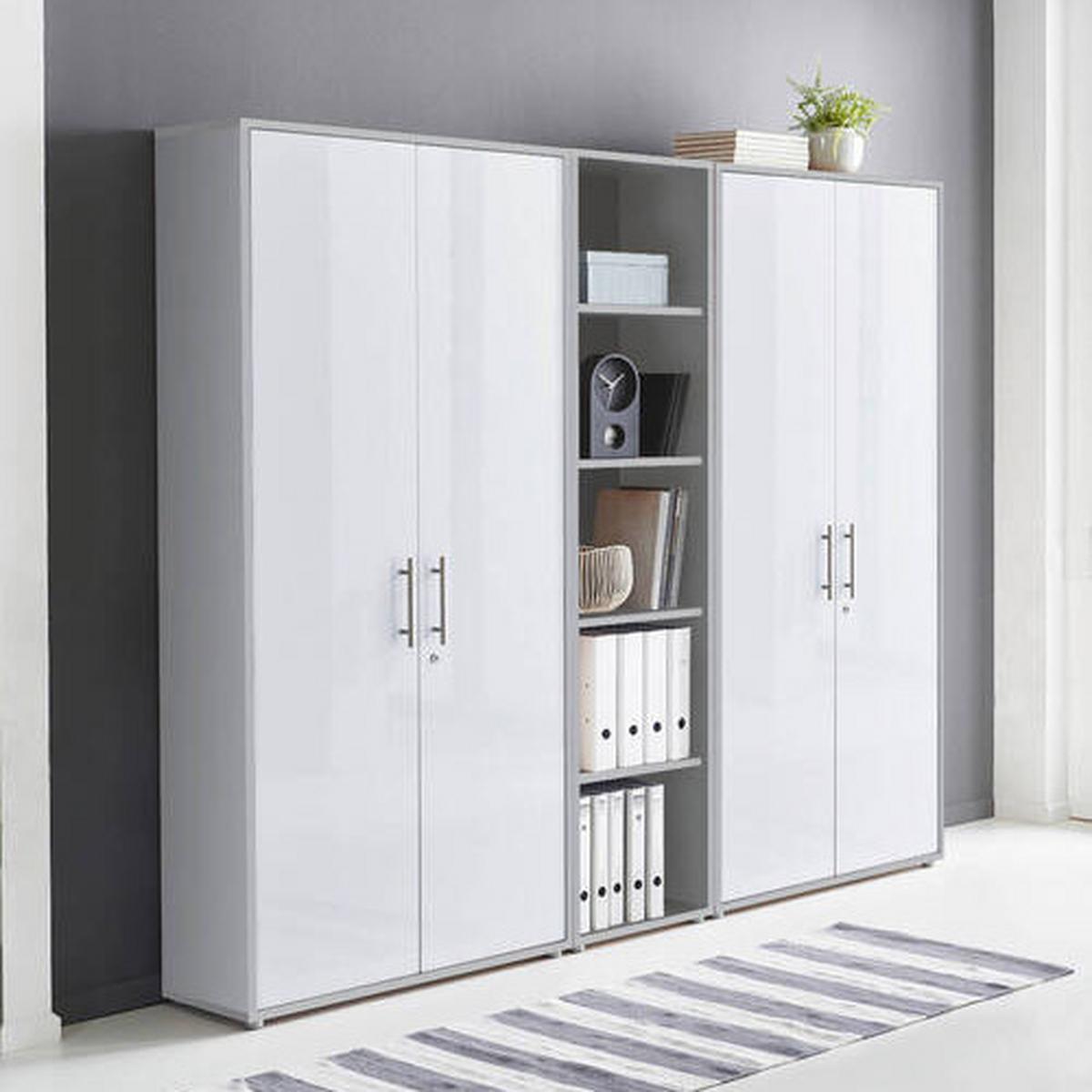 Aktenschrank Office Edition Sw Set 10 Grau/Weiß - Weiß Hochglanz/Grau, MODERN, Holzwerkstoff (212,9/185,6/33cm) - MID.YOU